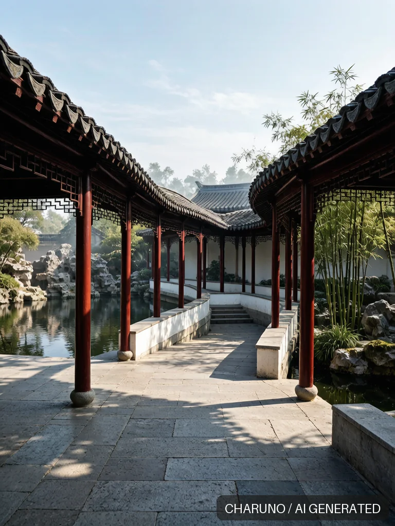 园林回廊 · 图库,第 1 张生成图片