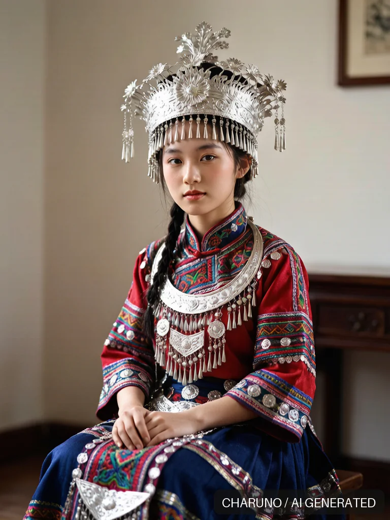苗族银饰少女 · 图库，第 3 张生成图片