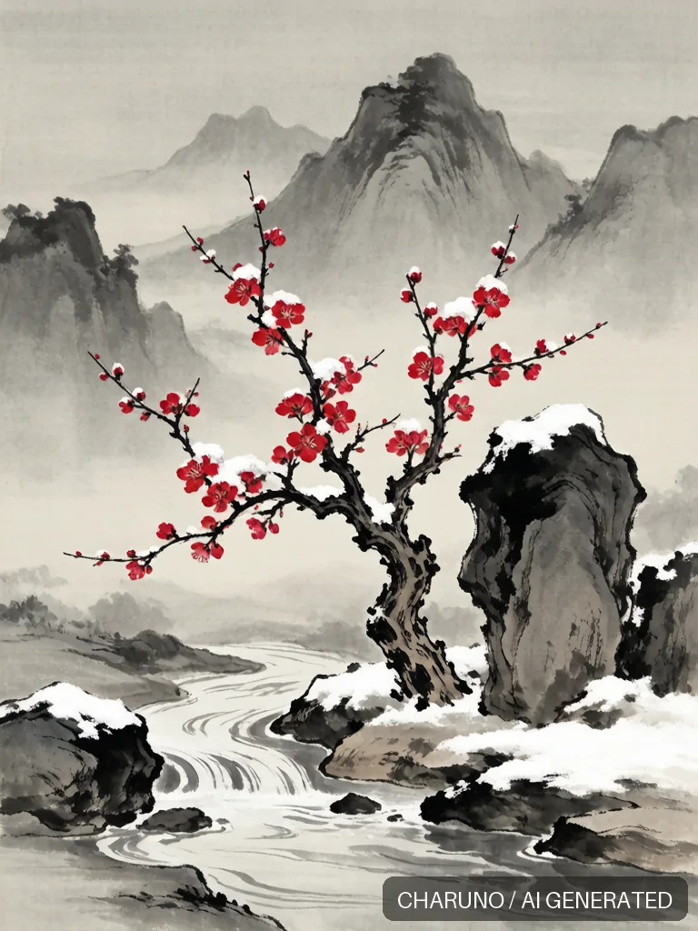 国画寒梅 · 图库，第 6 张生成图片