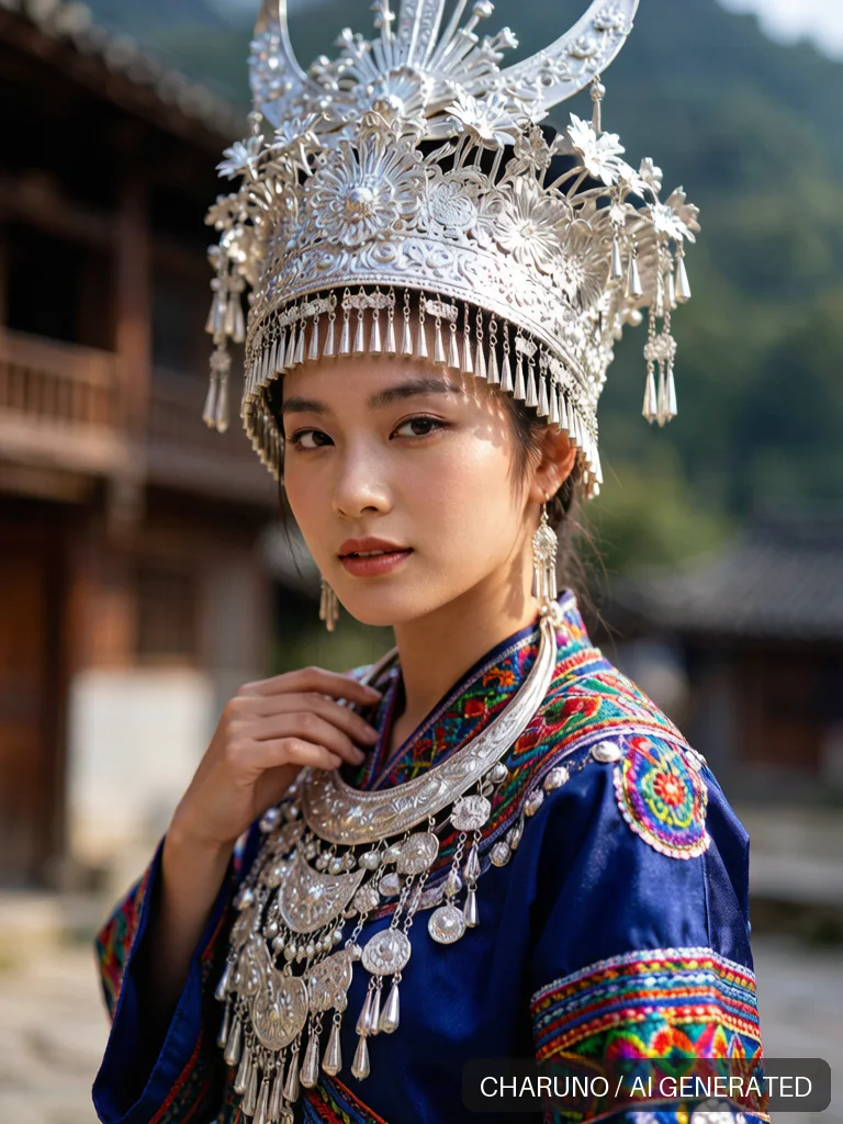 苗族银饰少女 · 图库，第 7 张生成图片