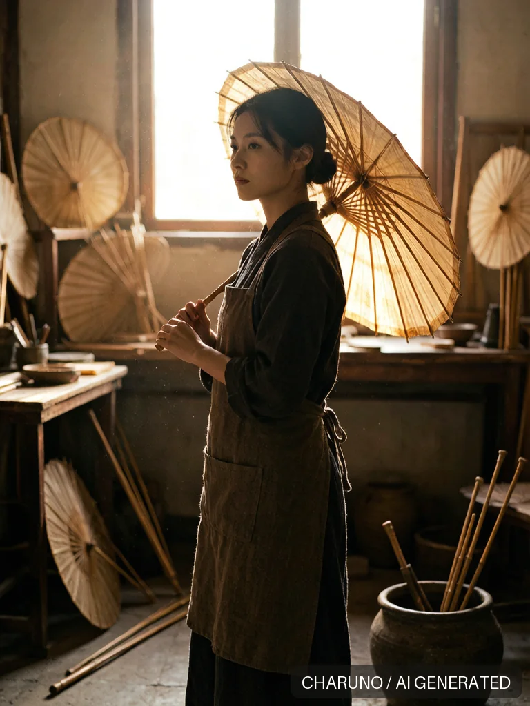 油纸伞女制伞师 · 图库，第 4 张生成图片
