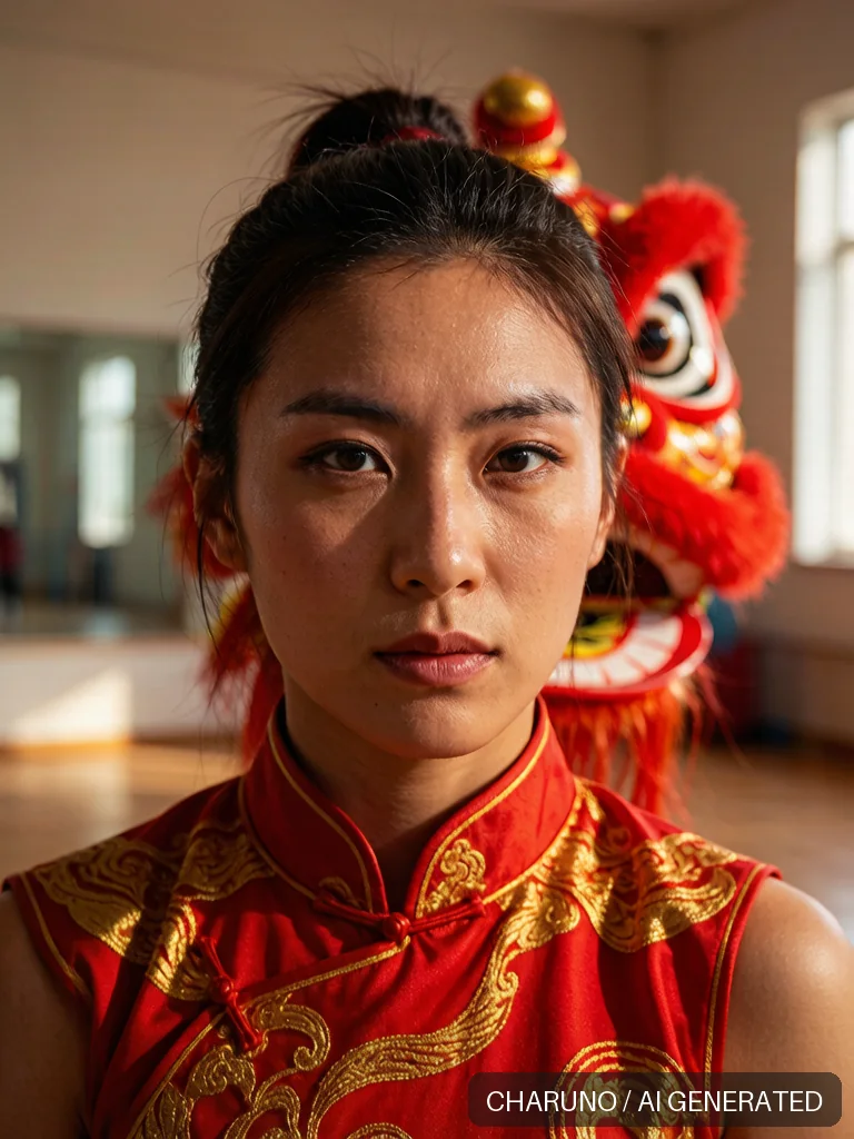 舞狮女队员 · 图库，第 3 张生成图片