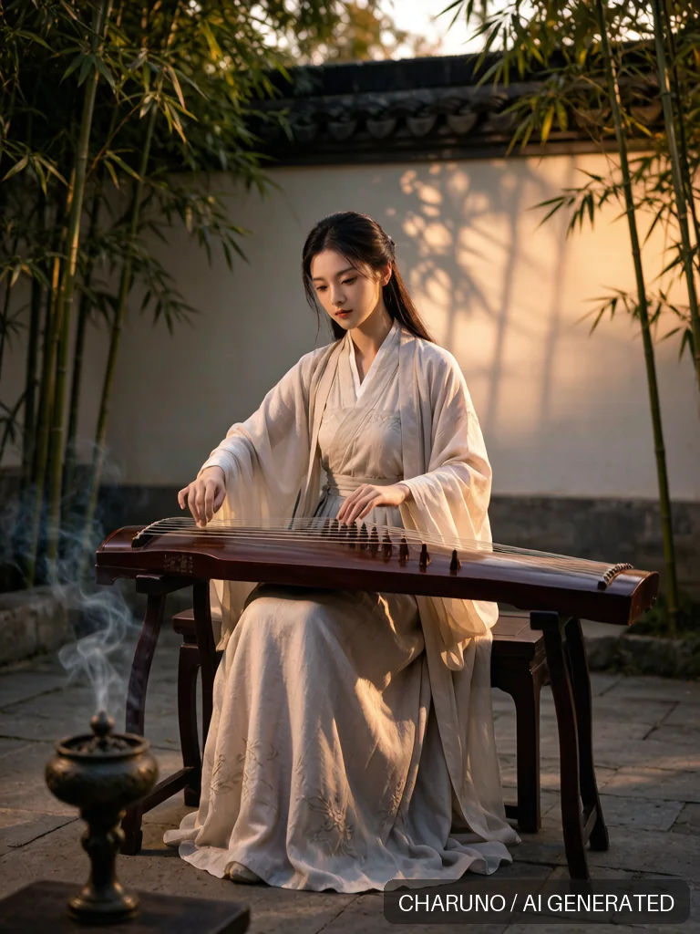 古琴女乐师 · 图库，第 8 张生成图片