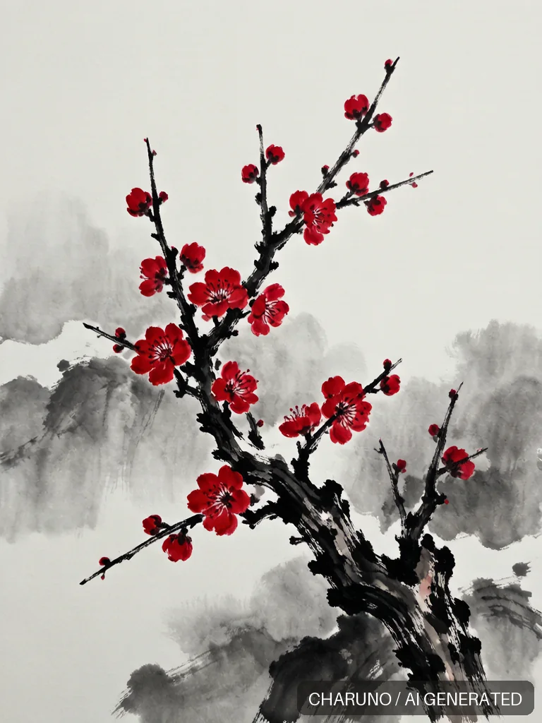 国画寒梅 · 图库,第 1 张生成图片