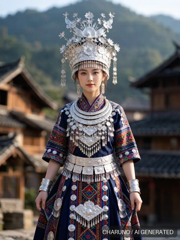 苗族银饰少女 · 图库，第 8 张生成图片