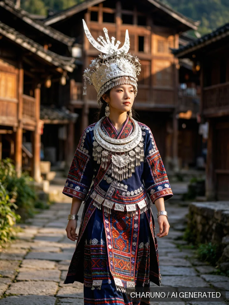 苗族银饰少女 · 图库，第 4 张生成图片