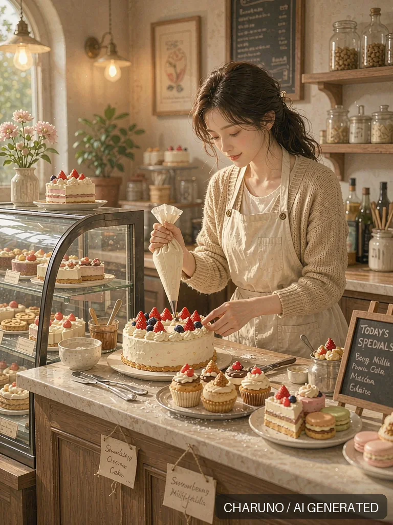 甜品店女店主 · 图库，第 5 张生成图片