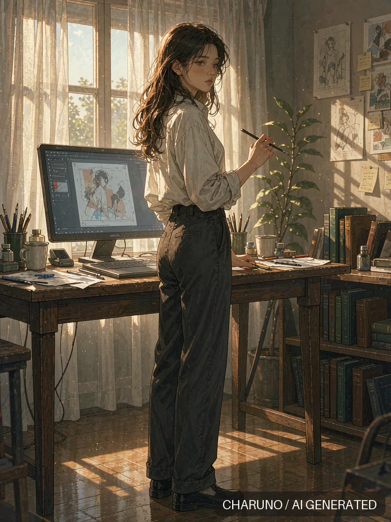 女插画师 · 图库，第 4 张生成图片