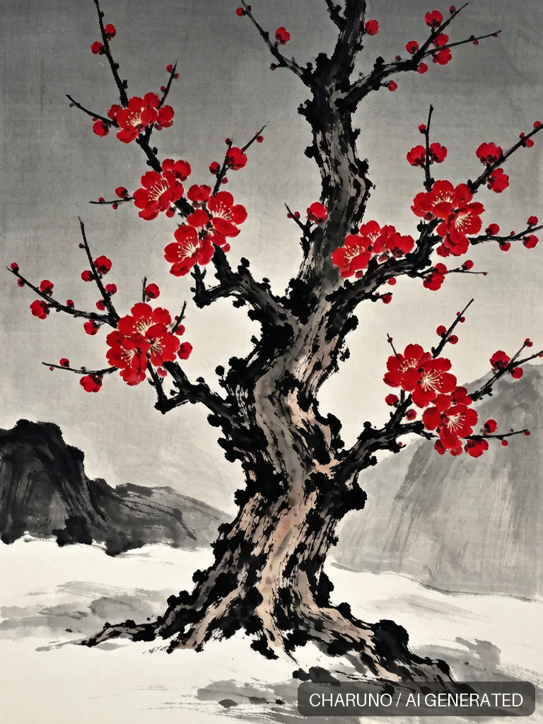 国画寒梅 · 图库，第 3 张生成图片