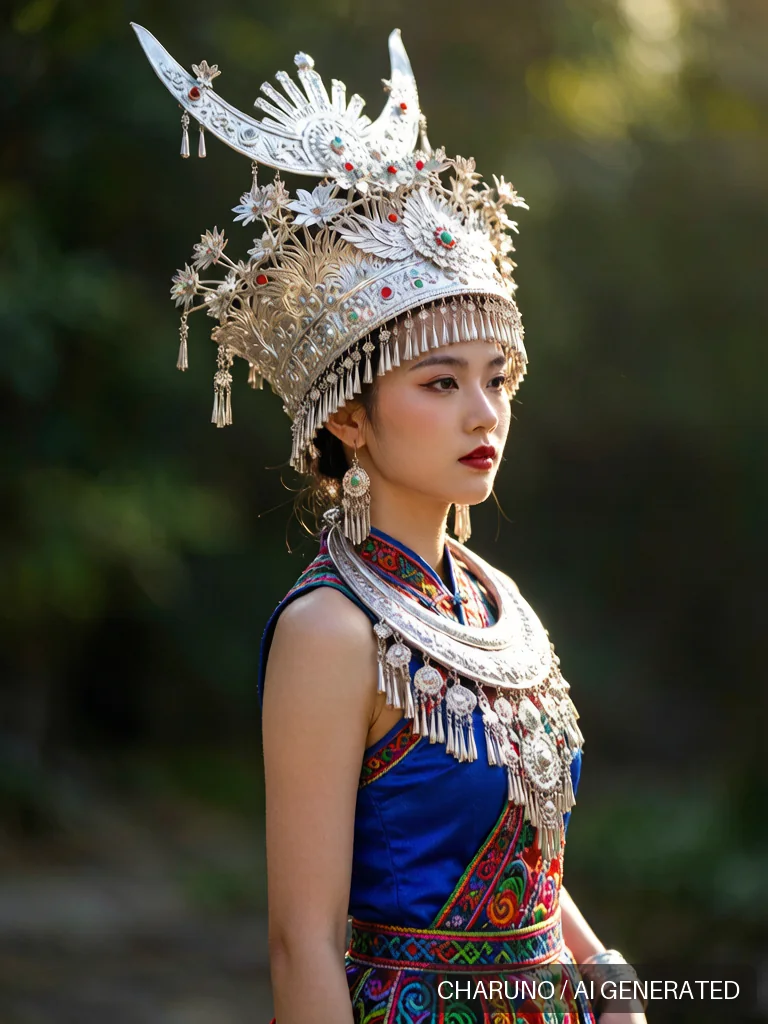 苗族银饰少女 · 图库，第 6 张生成图片