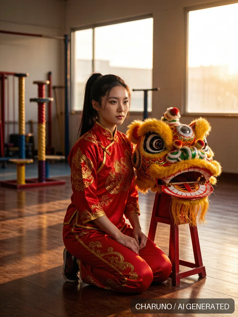 舞狮女队员 · 图库，第 6 张生成图片