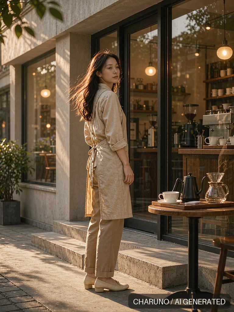 咖啡店兼职女生 · 图库，第 4 张生成图片