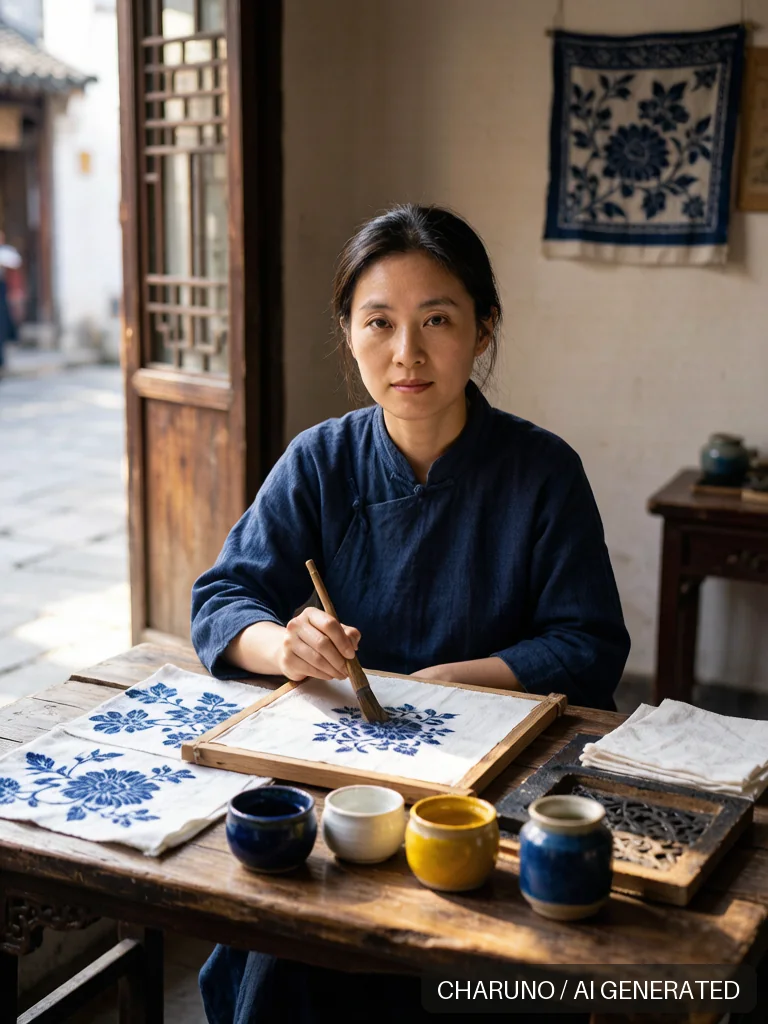 蓝印花布匠人 · 图库，第 3 张生成图片