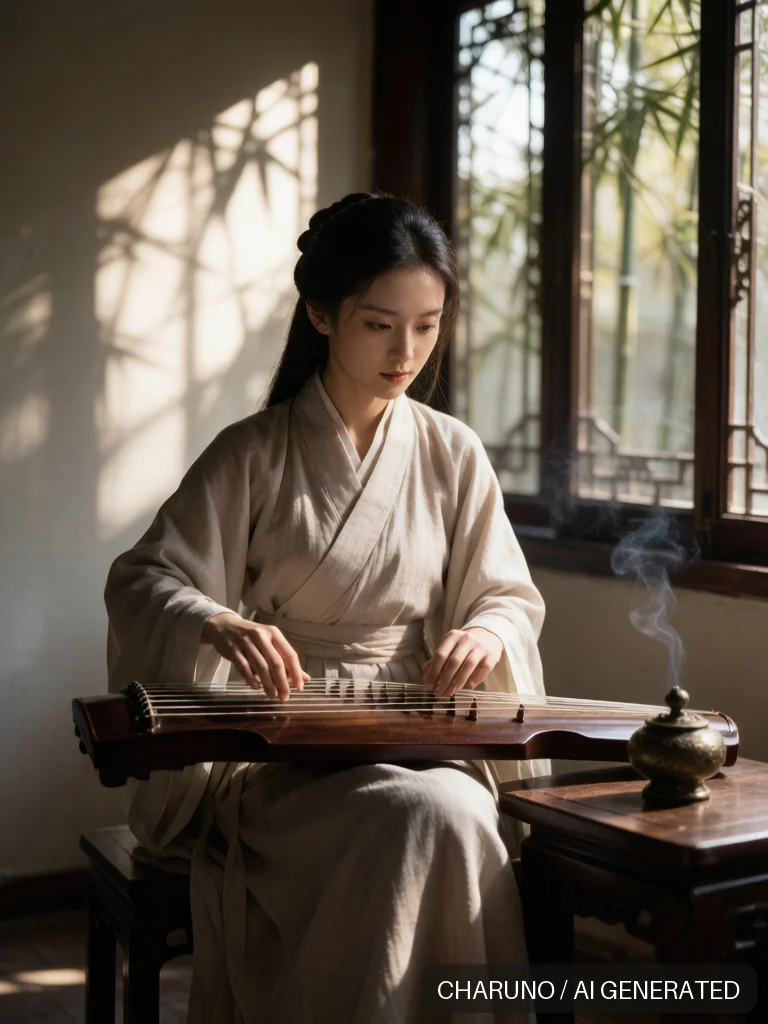 古琴女乐师 · 图库，第 5 张生成图片