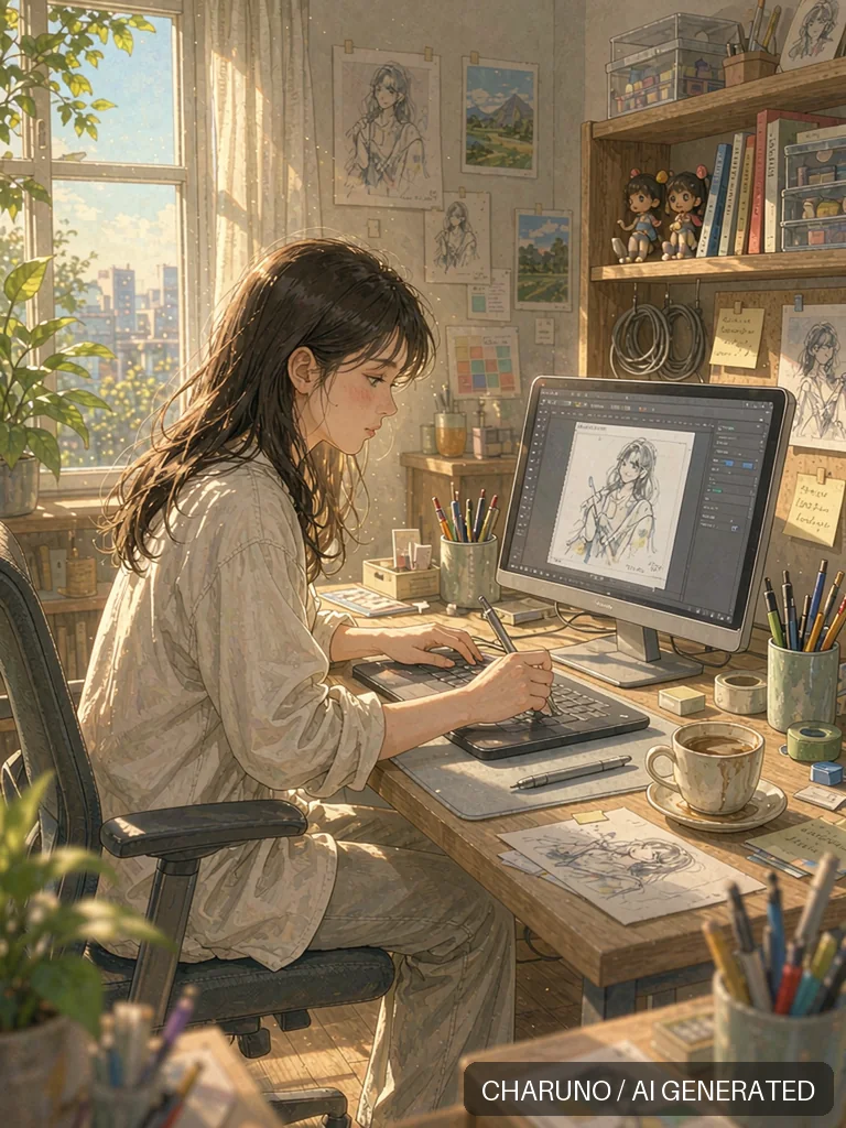 女插画师 · 图库，第 6 张生成图片