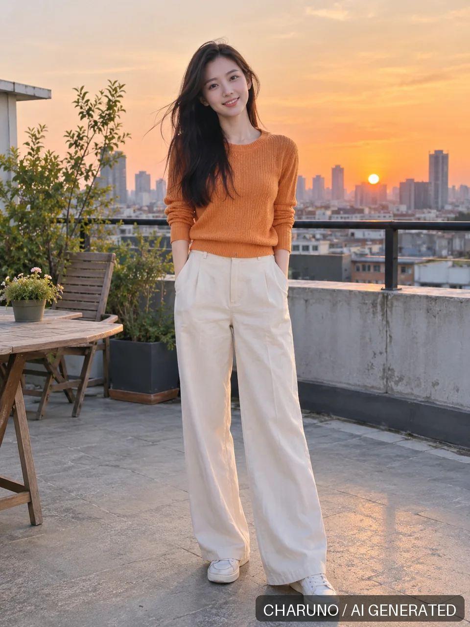 青春靓丽·天台夕阳，第 1 张生成图片
