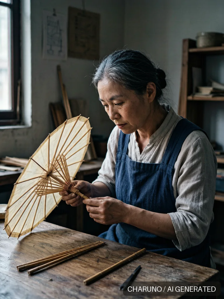 油纸伞女制伞师 · 图库，第 7 张生成图片