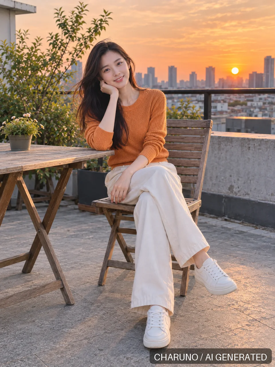 青春靓丽·天台夕阳，第 5 张生成图片