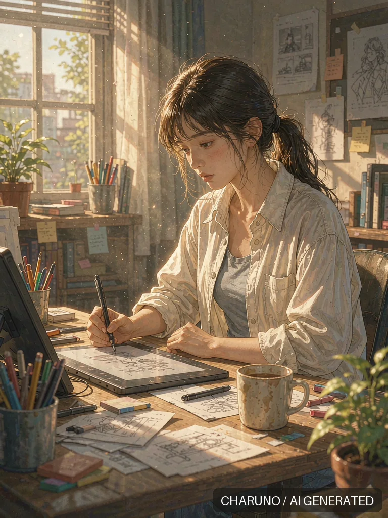 女插画师 · 图库，第 5 张生成图片