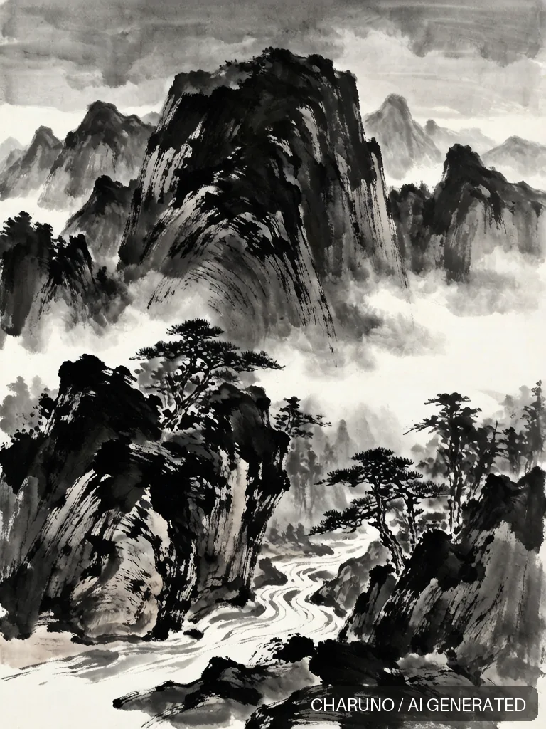 泼墨山水 · 图库,第 5 张生成图片
