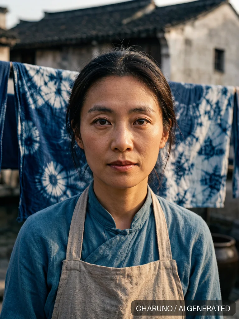 蓝印花布染娘 · 图库，第 3 张生成图片