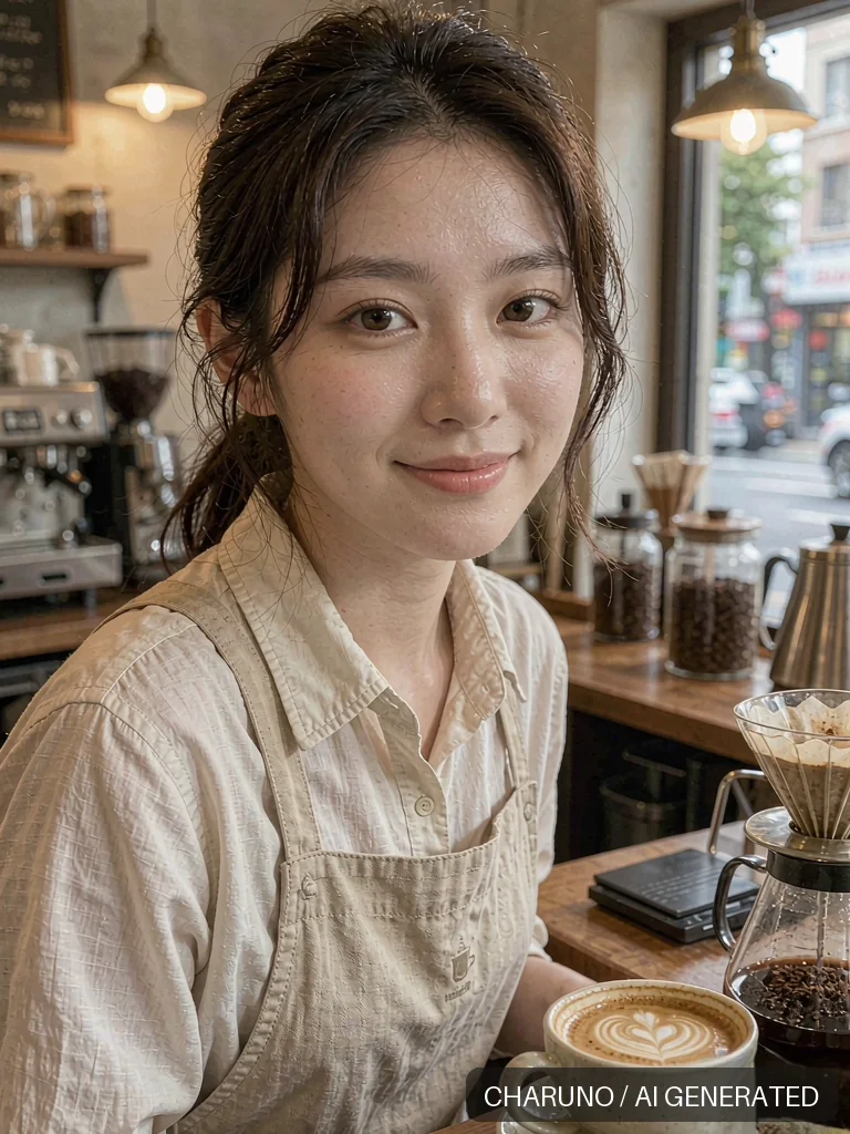 咖啡店兼职女生 · 图库，第 3 张生成图片