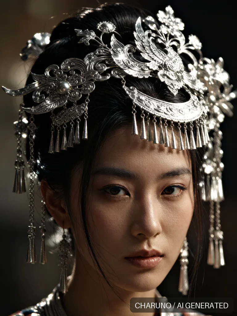 苗族银饰少女 · 图库，第 5 张生成图片
