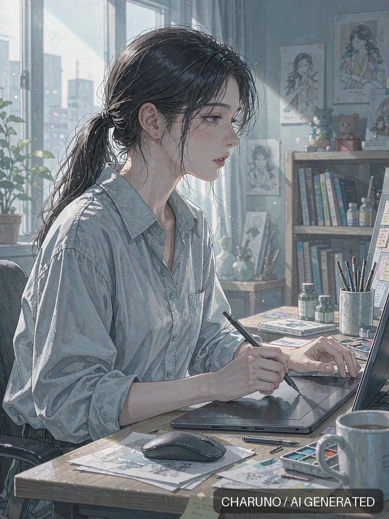 女插画师 · 图库，第 7 张生成图片