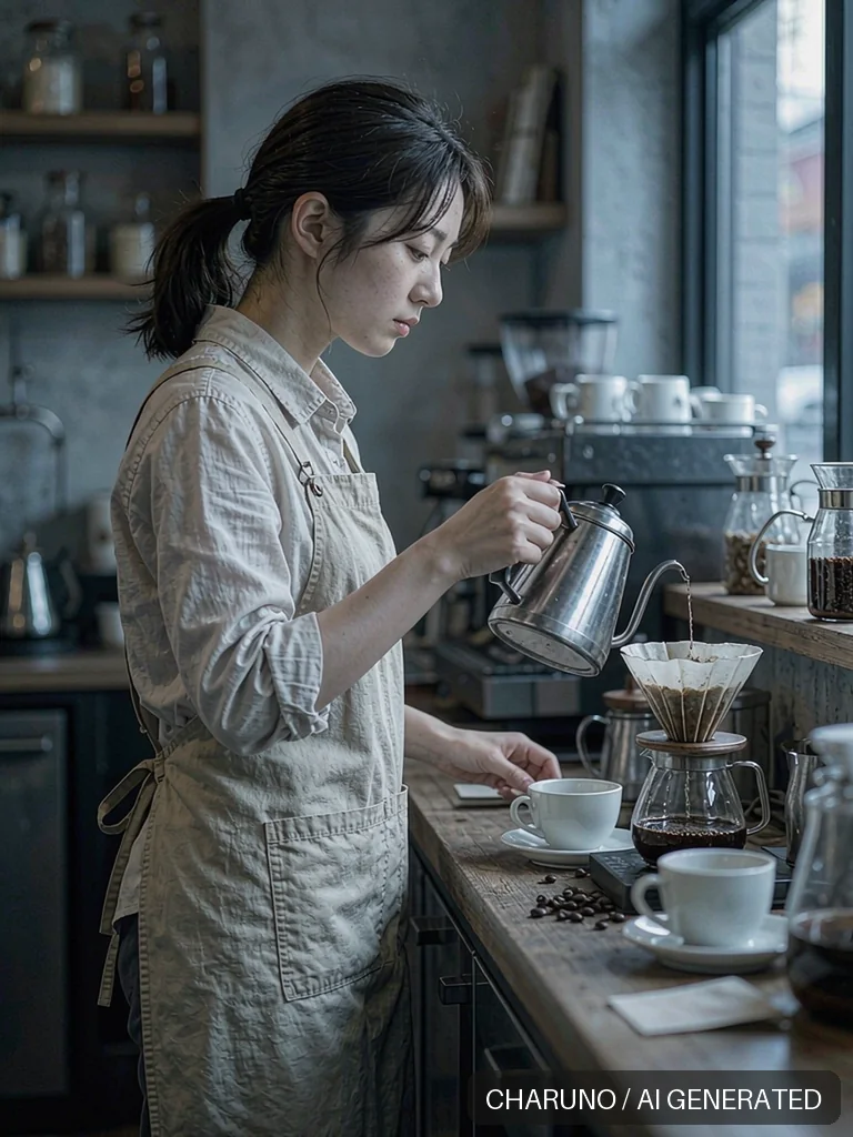 咖啡店兼职女生 · 图库，第 7 张生成图片