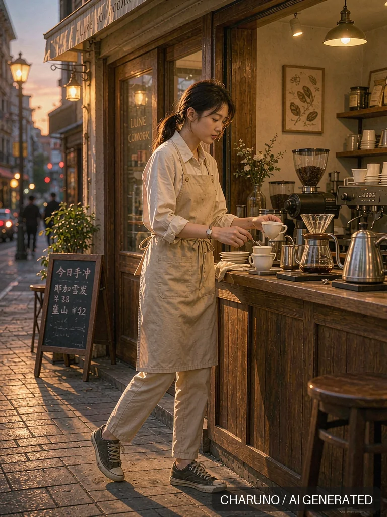 咖啡店兼职女生 · 图库，第 8 张生成图片
