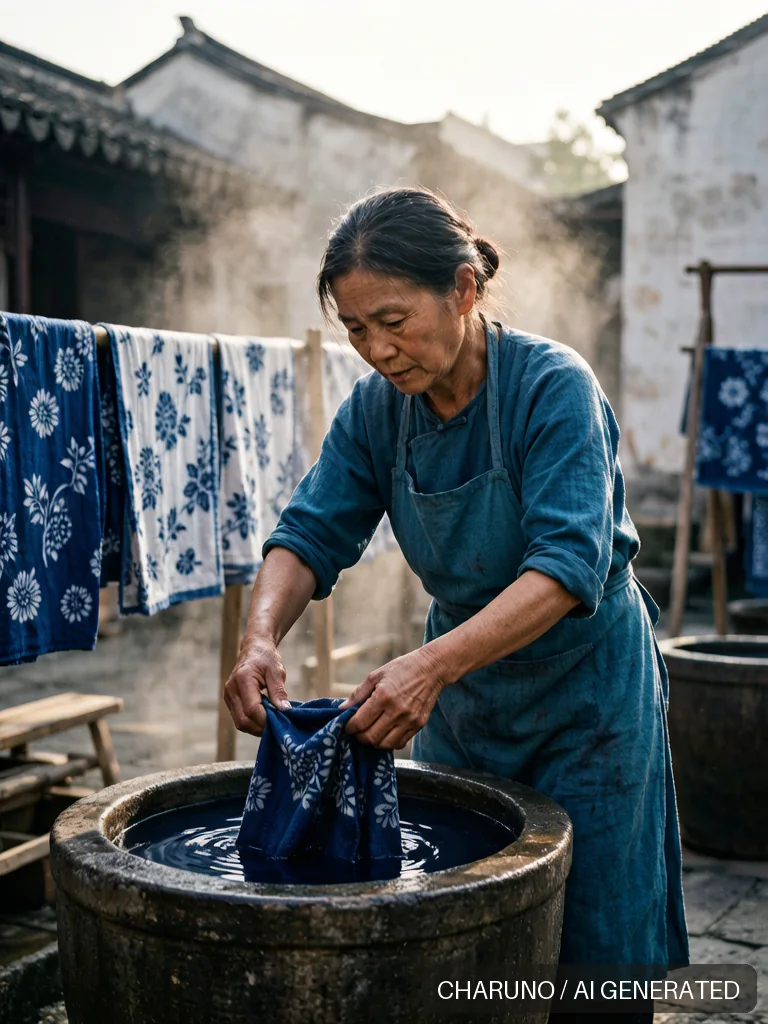 蓝印花布染娘 · 图库，第 5 张生成图片
