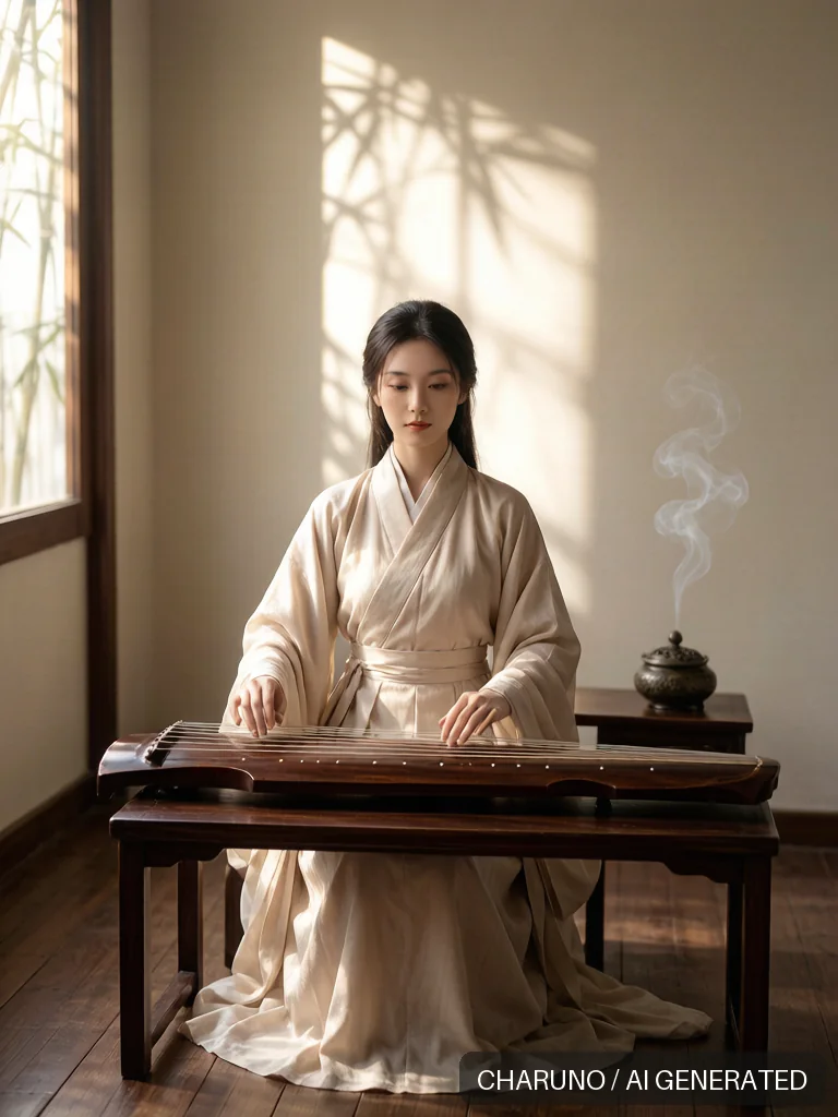 古琴女乐师 · 图库，第 6 张生成图片
