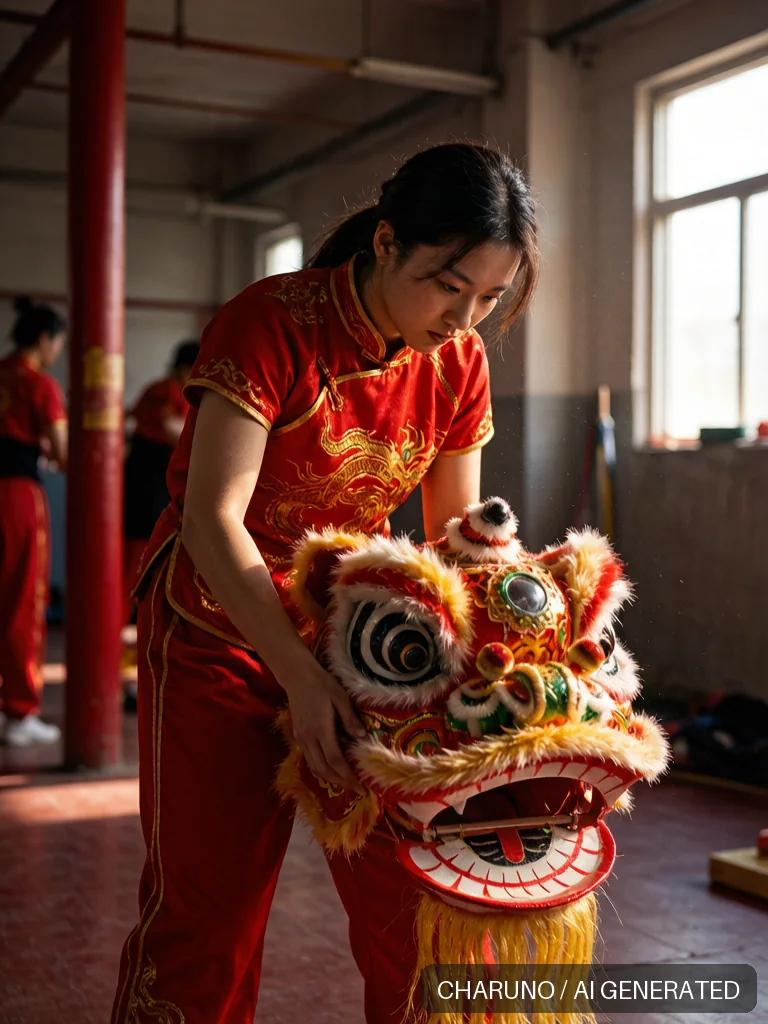 舞狮女队员 · 图库，第 5 张生成图片