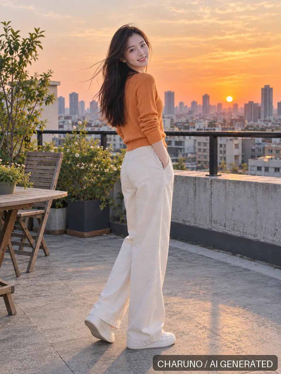 青春靓丽·天台夕阳，第 3 张生成图片