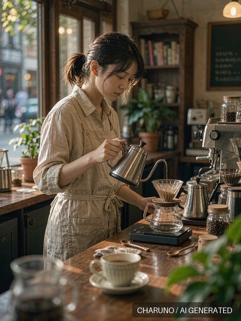 咖啡店兼职女生 · 图库，第 5 张生成图片