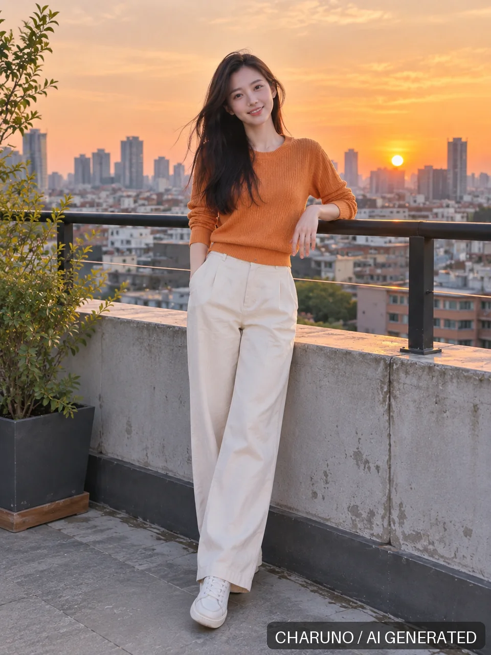 青春靓丽·天台夕阳，第 4 张生成图片