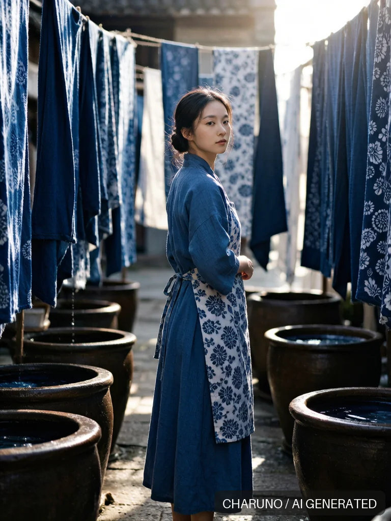 蓝印花布染娘 · 图库，第 4 张生成图片