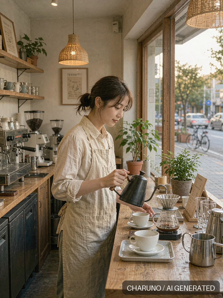 咖啡店兼职女生 · 图库，第 6 张生成图片