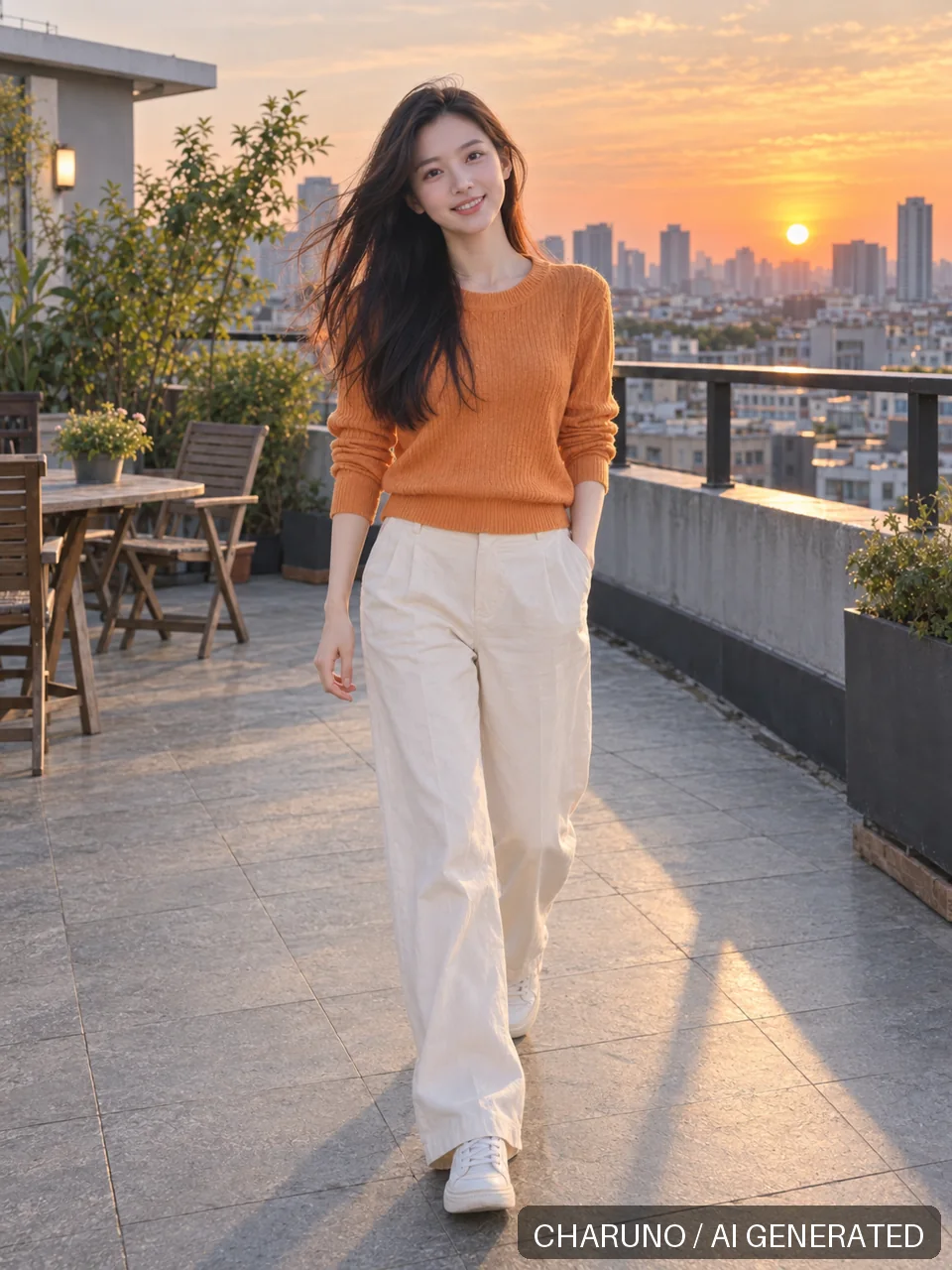青春靓丽·天台夕阳，第 2 张生成图片