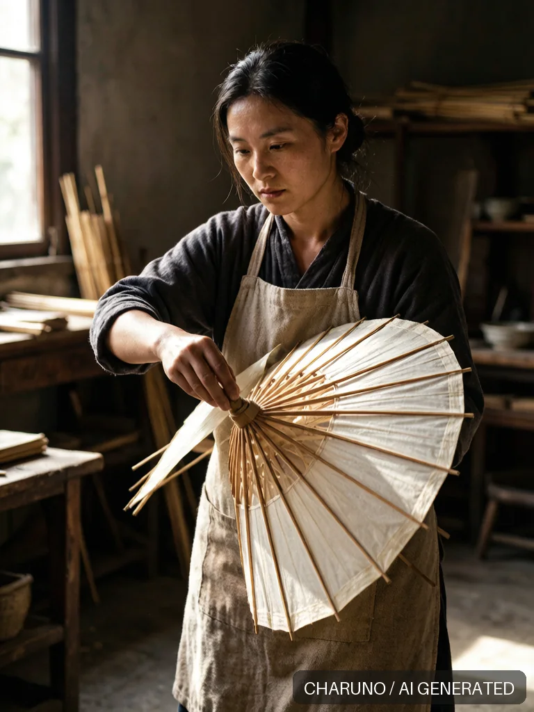 油纸伞女制伞师 · 图库，第 5 张生成图片