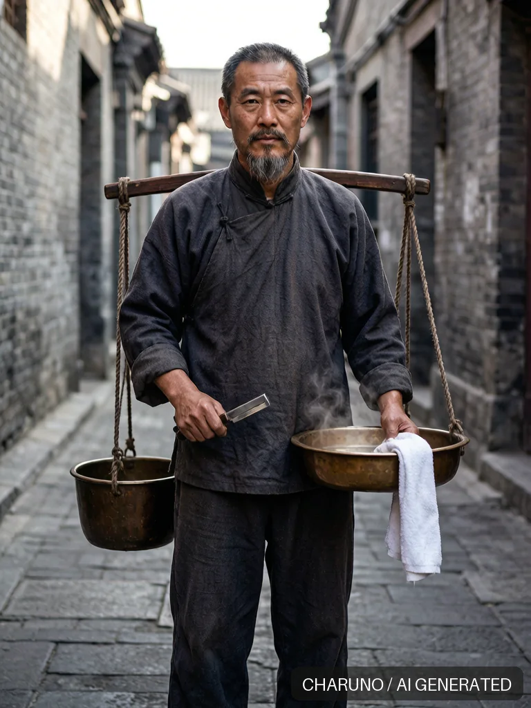 剃头挑子师傅 · 图库，第 1 张生成图片