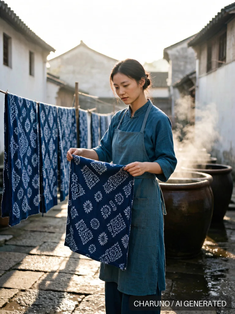 蓝印花布染娘 · 图库，第 6 张生成图片