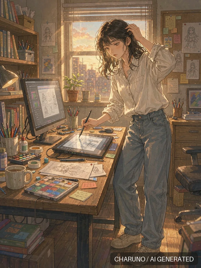 女插画师 · 图库，第 8 张生成图片